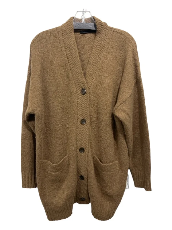 Asymmetrical Knit TopsJenni Kayne Size XXS Tan Polyamide, Alpaca, Wool Button Up Front Pockets Sweater