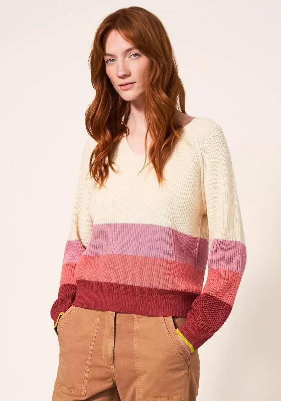 White Stuff Jennie Ribbed Wool Blend Jumper, Pink MultiKnitted Summer