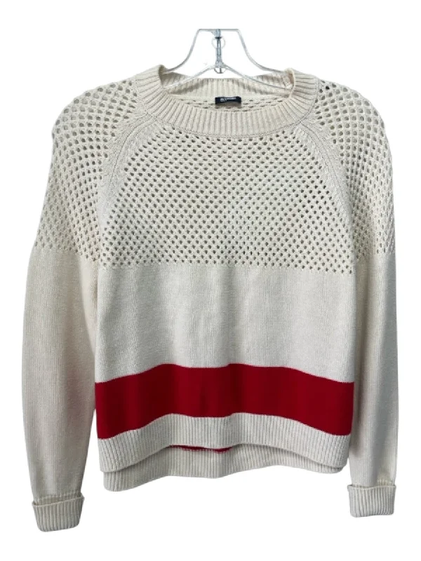 Scoop Neck Knit TopsJil Sander Navy Size S Cream & Red Wool & Cotton Horizontal Stripes Sweater