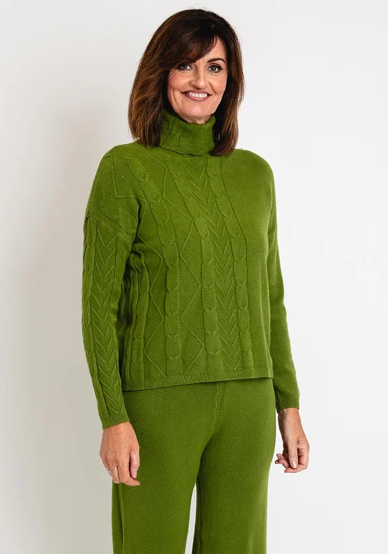 Serafina Collection Cable Knit Jumper, GreenKnitted Embroidered