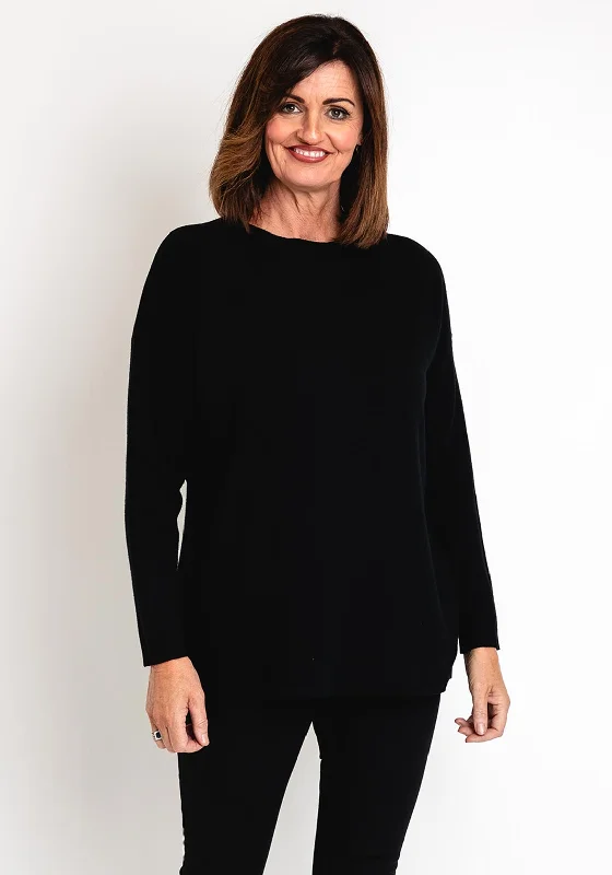 Serafina Collection Round Neck Knit Sweater, BlackKnitted Textured