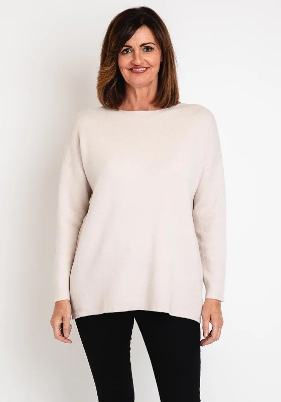 Serafina Collection Round Neck Knit Sweater, CreamKnit Solid