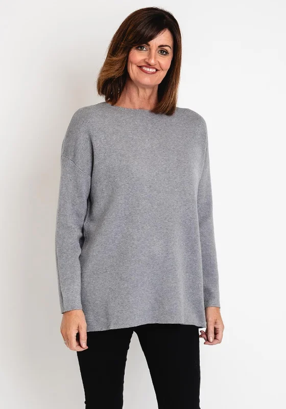 Serafina Collection Round Neck Knit Sweater, GreyKnit Textured