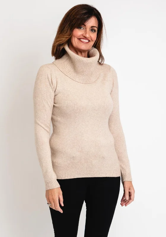 Serafina Collection Light Weight Roll Neck Sweater, BeigeKnitted Formal