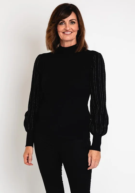 Serafina Collection Metallic Stitch Sleeve Sweater, BlackKnit Cable