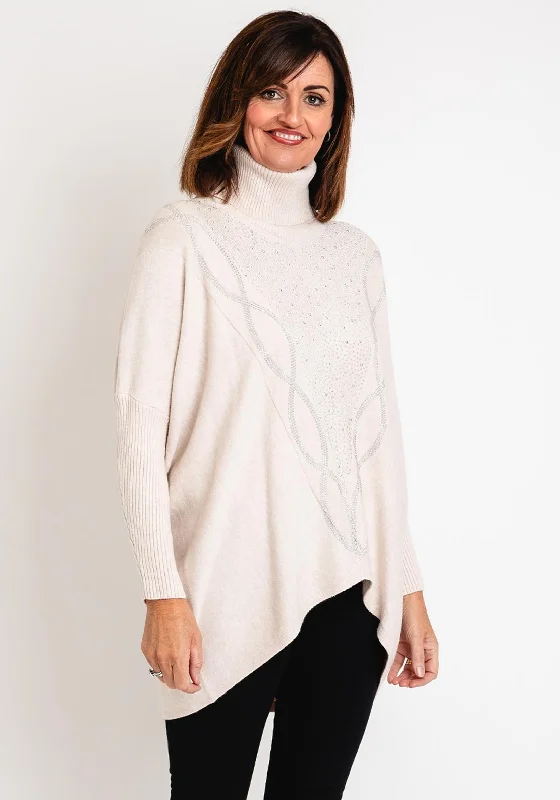 Serafina Collection Rhinestone Embellished Knit Sweater, BeigeKnitted Winter