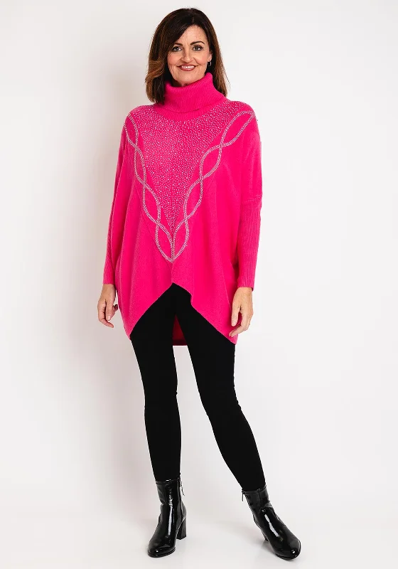 Serafina Collection Rhinestone Embellished Knit Sweater, PinkKnit Collared