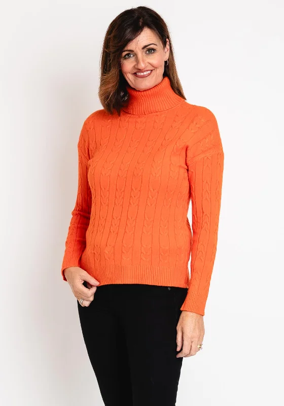 Serafina Collection Cable Knit Sweater, OrangeKnitted Floral