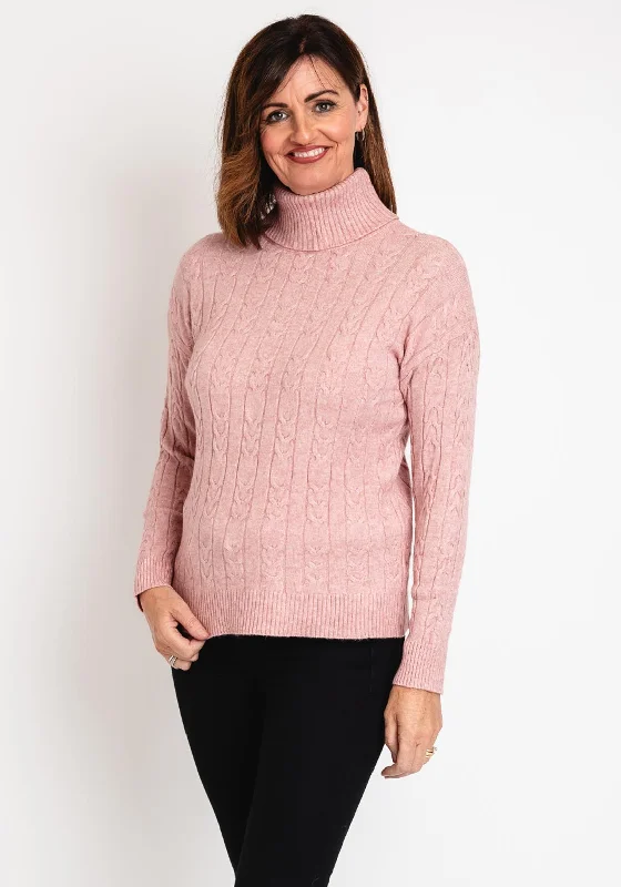 Serafina Collection Cable Knit Sweater, Rose PinkKnitted Solid