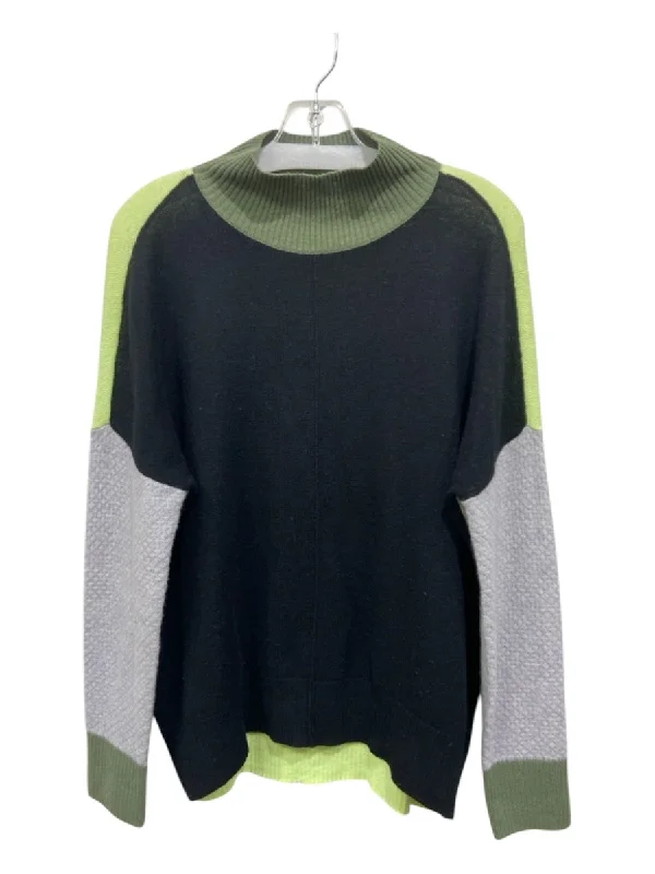 Designer Knit TopsLisa Todd Size M Black & Green Cashmere Speckled color block turtle neck Sweater