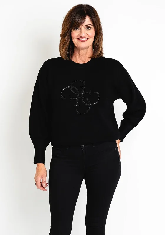 Guess Womens Embroidered 4G Logo Sweater, BlackKnit Heavyweight