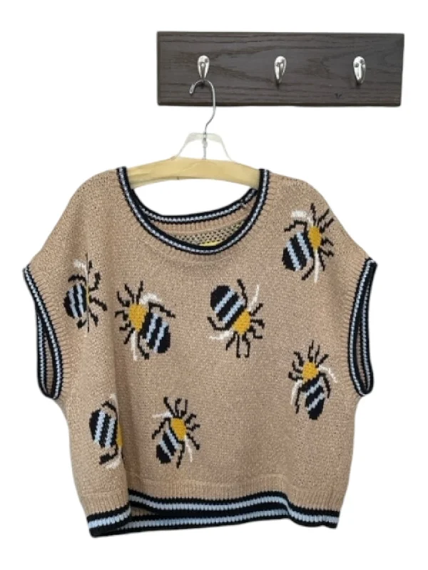 Ruffled Knit TopsMaeve Size 2X Beige, White, & Black Cotton Blend Knit Striped Bumble Bee Sweater