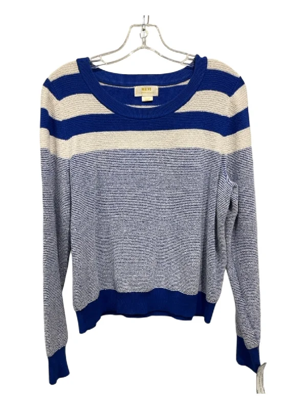 Cable Knit TopsMaeve Size L Blue & White Acrylic & Cotton Striped Terry Cloth Sweater