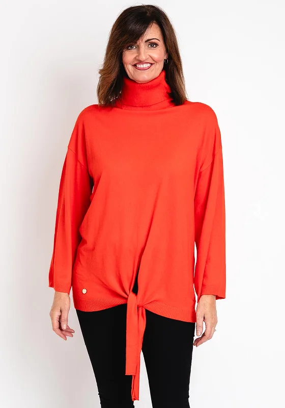 Natalia Collection One Size Tie Detail Sweater, OrangeKnitted Spring