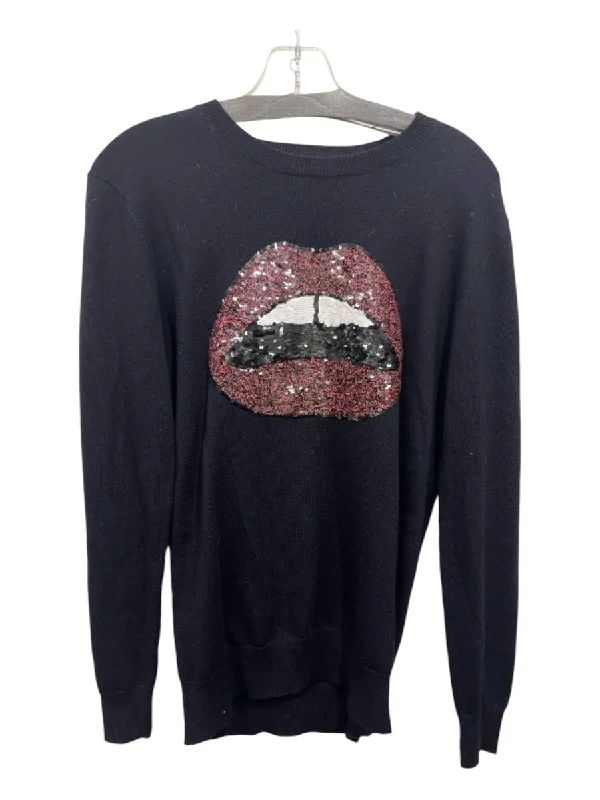 Colorblock Knit TopsMarkus Lupfer Size S Black & Multi Wool Sequined Lips Sweater