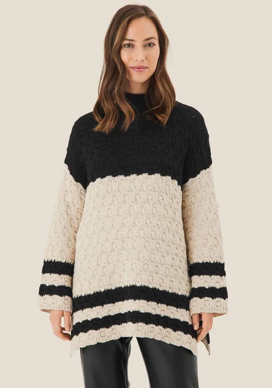 Masai Famosi Colour Block Chunky Knit Jumper, Black & WhiteKnit Formal