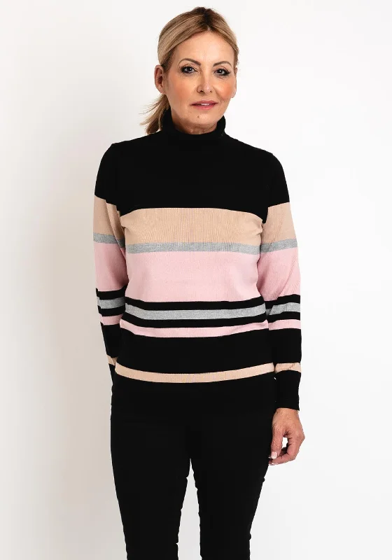 Micha Roll Neck Stripe Knit Sweater, MultiKnit Beaded