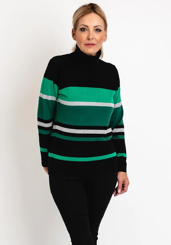 Micha Roll Neck Stripe Knit Sweater, Green MultiKnit Embroidered