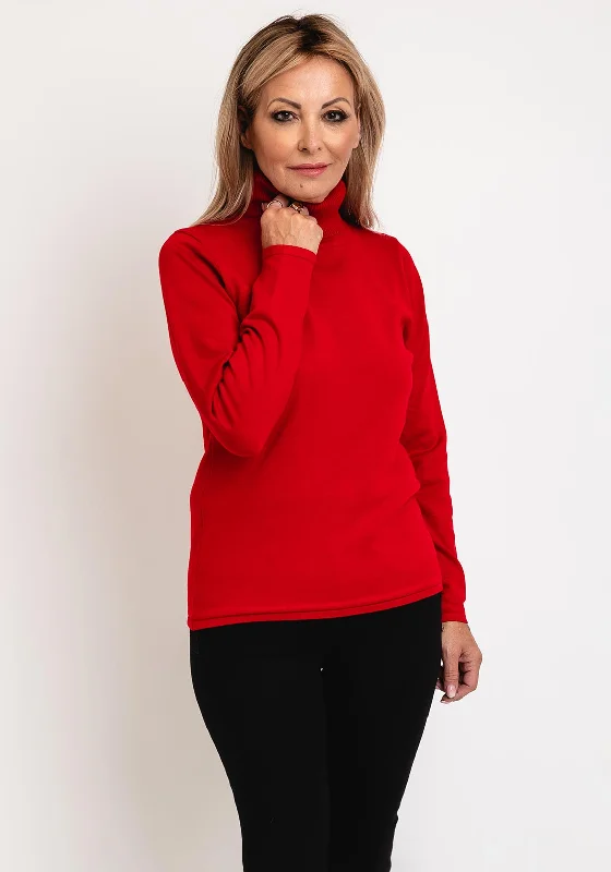 Micha Polo Neck Sweater, RedKnitted V-Neck