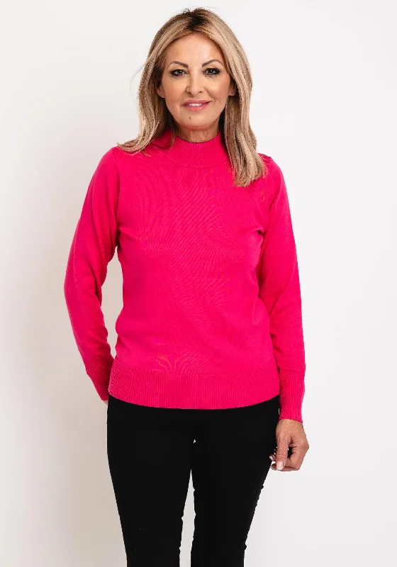 Micha Mock Neck Fine Knit Sweater, PinkKnitted Zip-Up