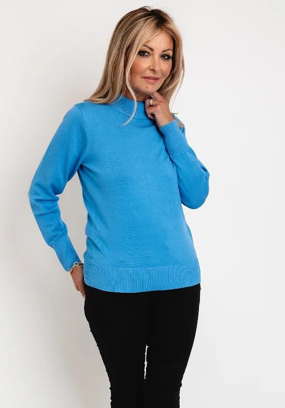 Micha Mock Neck Fine Knit Sweater, BlueKnit Button-Up