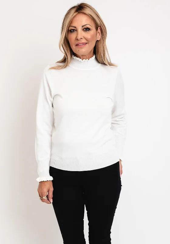 Micha Frilled High Neck Sweater, WhiteKnitted Long Sleeve