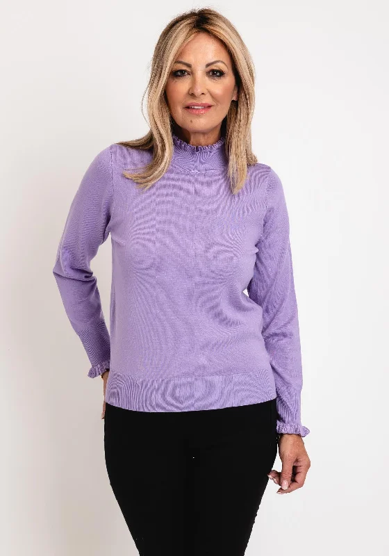 Micha Frilled High Neck Sweater, LilacKnitted Crewneck