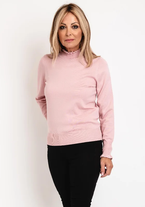 Micha Frilled High Neck Sweater, Blush PinkKnit Crewneck