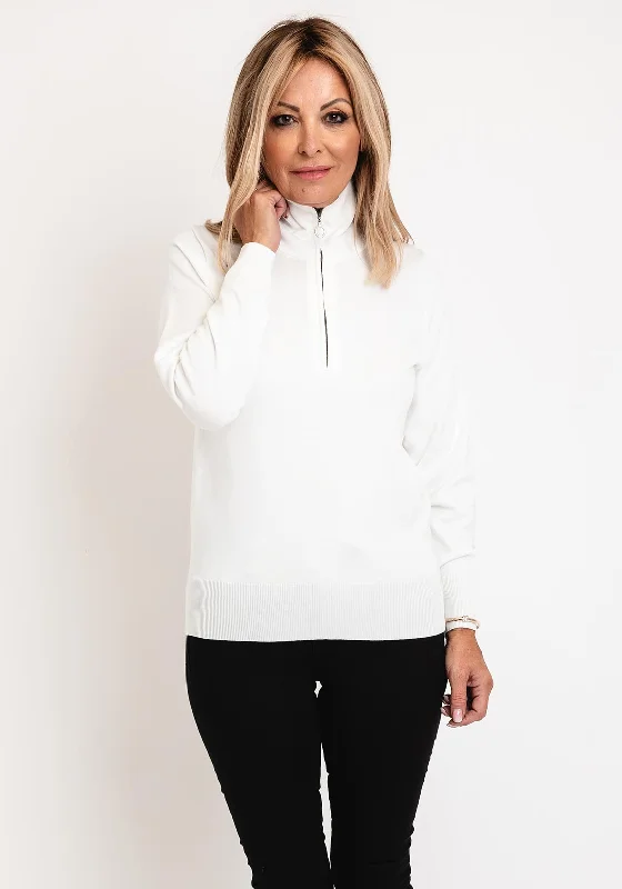 Micha Zip Funnel Neck Sweater,WhiteKnitted Button-Up