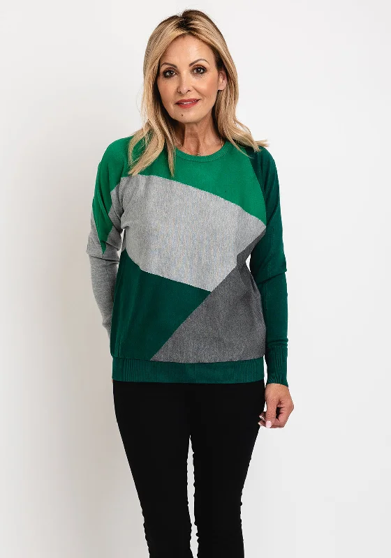 Micha Block Pattern Knit Sweater, Green MultiKnitted Turtleneck