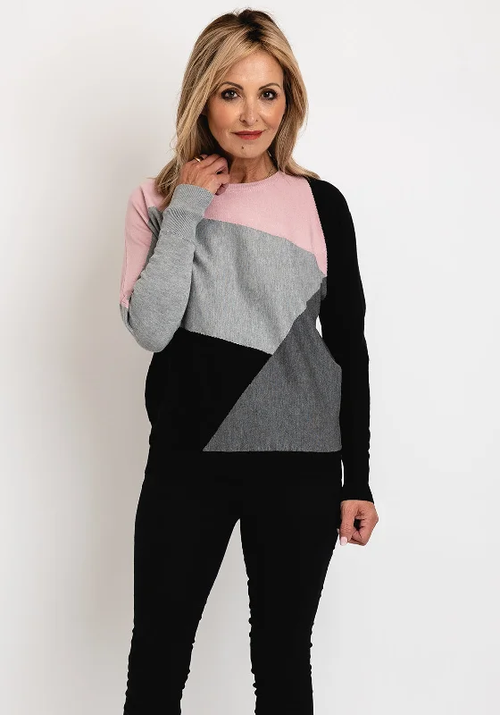 Micha Block Pattern Knit Sweater, Pink MultiKnit Hoodie