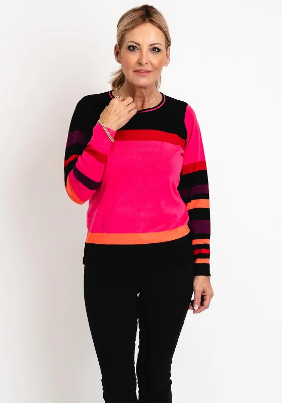 Micha Round Neck Stripe Knit Sweater, PinkKnitted Beaded