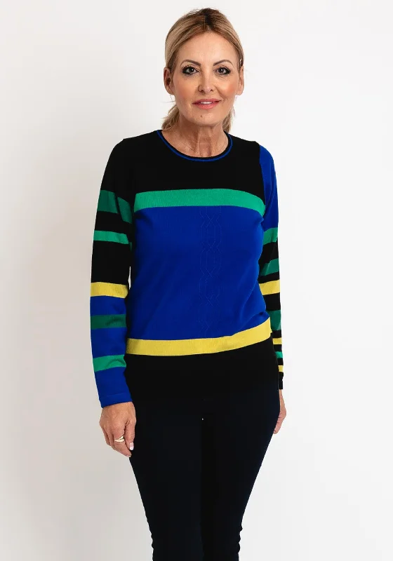 Micha Round Neck Stripe Knit Sweater, MultiKnit Textured