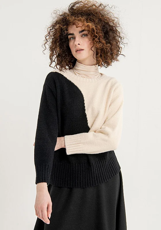 Surkana Two Tone Knit Sweater, Black & CreamKnit Casual