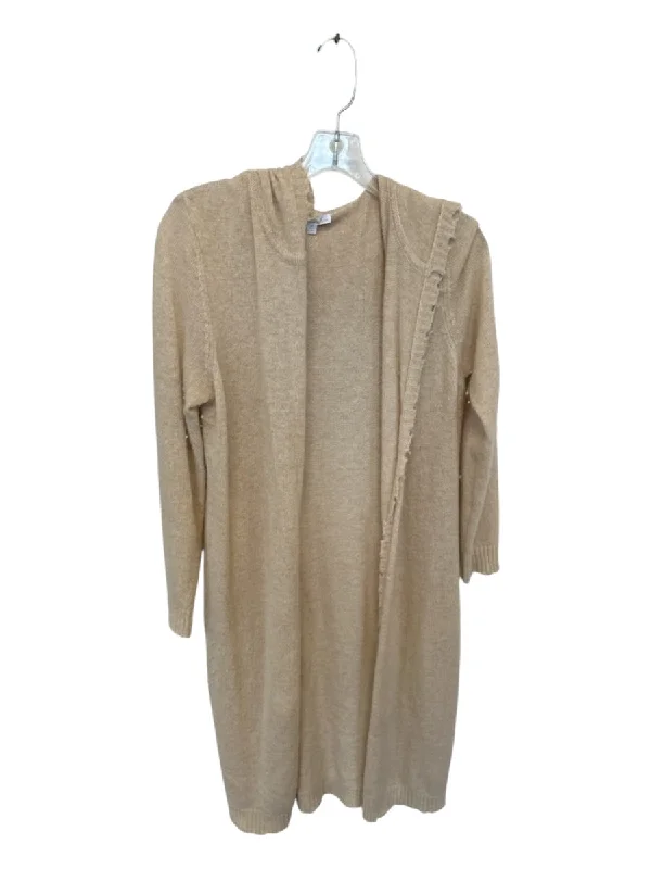 Crewneck Knit TopsMinnie Rose Size M Tan Cashmere Raw Hem Hood Duster Sweater