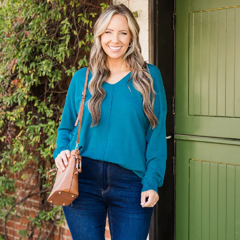 Silk Knit TopsMiss Me Sweater, Heather Ocean Teal