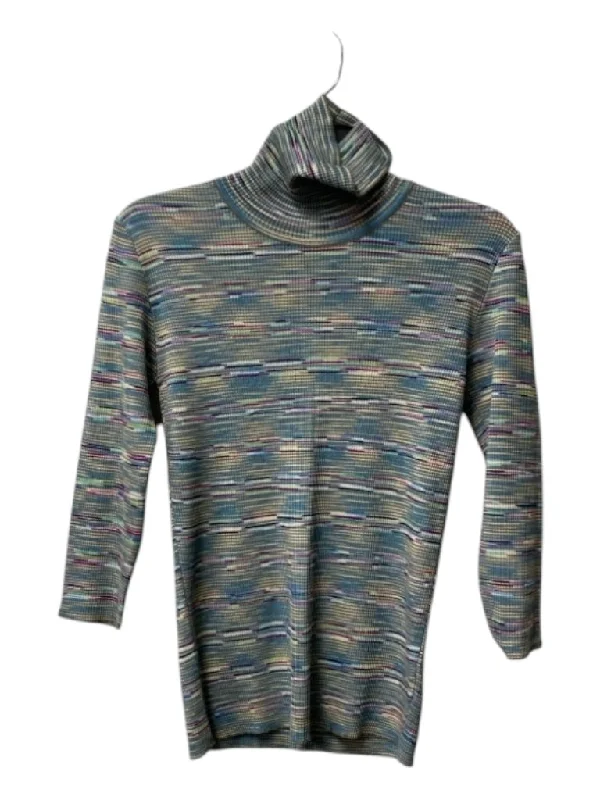 Velvet Knit TopsMissoni Size 8 Blue, Aqua & Multi Viscose Blend Turtle Neck Long Sleeve Sweater