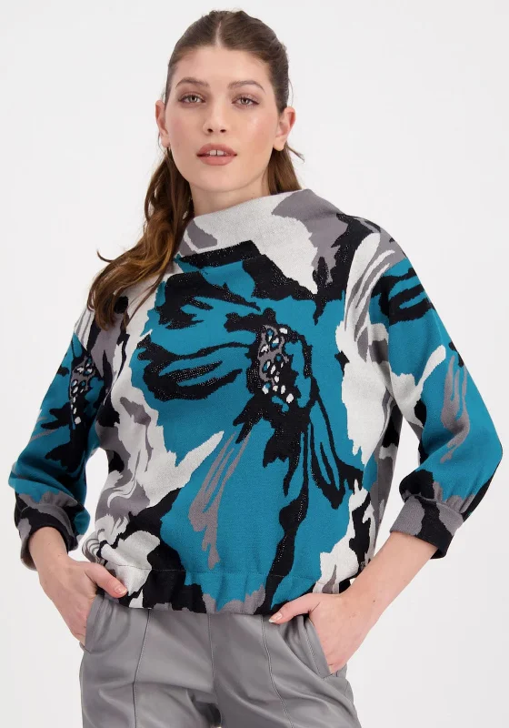 Monari Floral Print Sweater, Teal MultiKnit Pullover