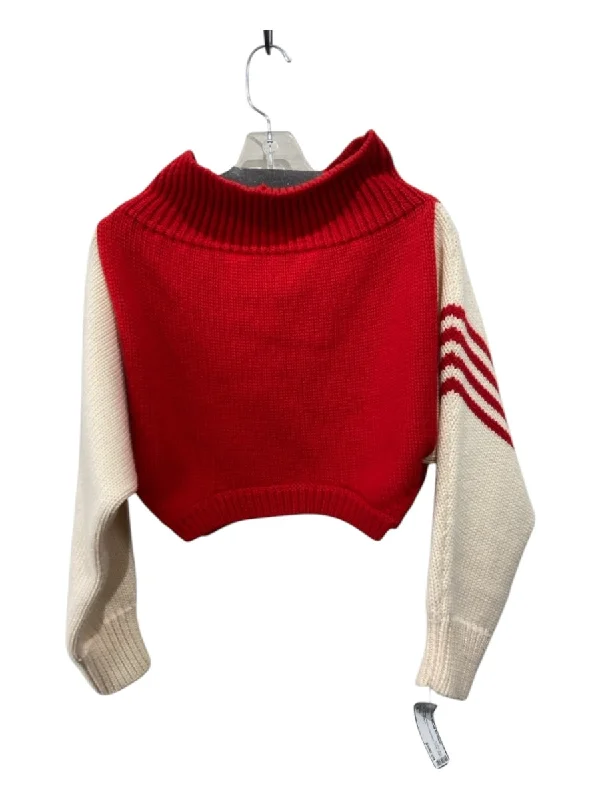 Fitted Knit TopsMonse Size S red & cream Wool Colorblock Crop high neck Sweater