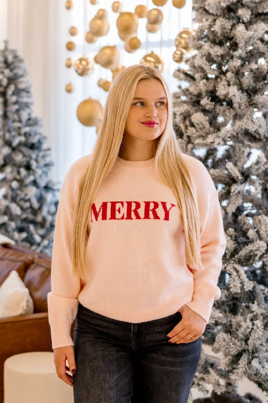 Oversized Knit TopsMerry Knit Sweater | Blush/Red