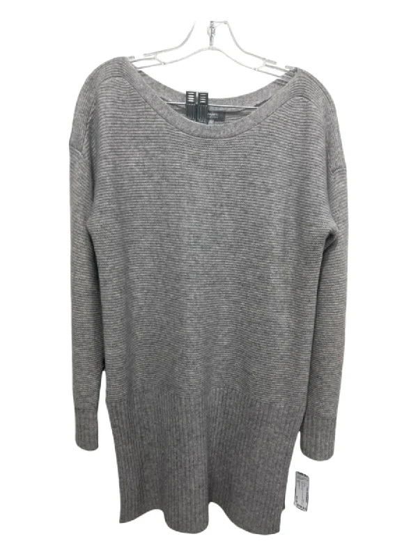 Scoop Neck Knit TopsNeiman Marcus Size XL Gray Cashmere Rib Knit Side Slits Boat Neck Sweater