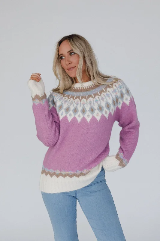 College Knit TopsNordic Charm Sweater - Rose