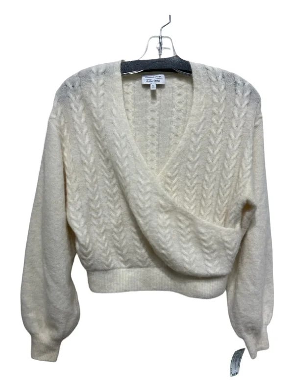 Cotton Knit Tops& Other Stories Size XS Cream Polyamide & Alpaca Surplice Cable Knit Sweater