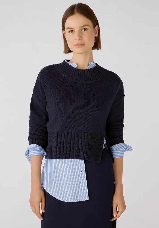 OUI Wool Blend Short Jumper, Dark BlueKnit Collared