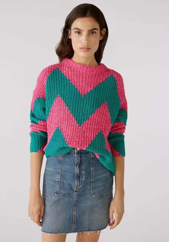 OUI Zig Zag Pattern Knit Jumper, Green & PinkKnit Sleeveless