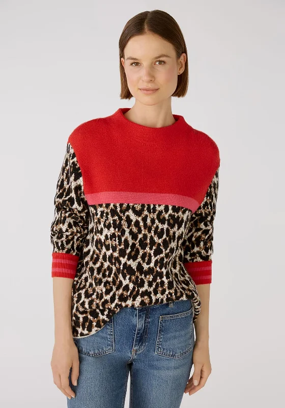 Oui Leo Colour Block Knitted Sweater, Camel RedKnitted Tee