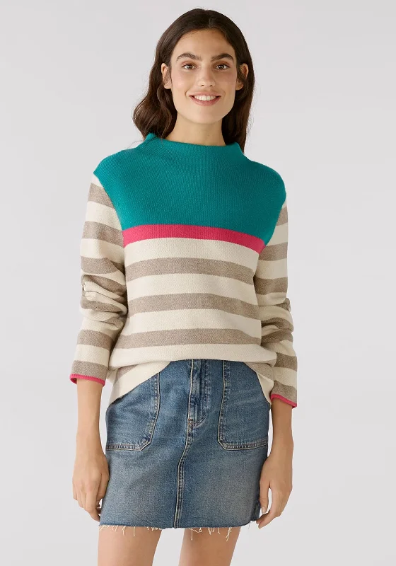 OUI High Neck Striped Knit Jumper, MultiKnit Long Sleeve