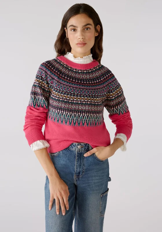 OUI Nordic Print Knit Sweater, PinkKnitted Crop