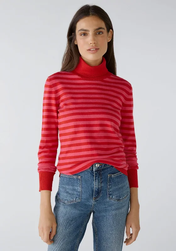 Oui Cotton Blend Striped Sweater, Red RoseKnit Tee