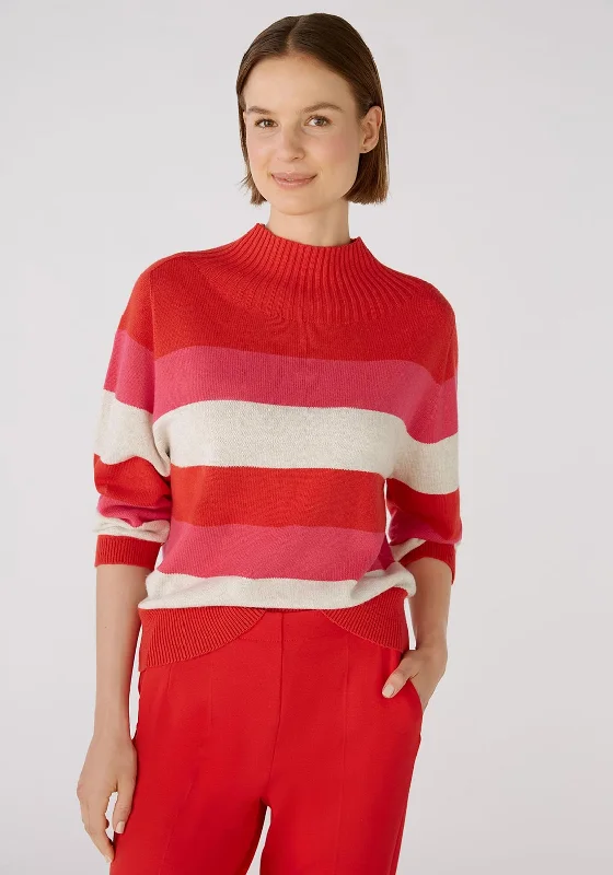 Oui Block Stripe Knitted Jumper, Red RoseKnitted Pullover